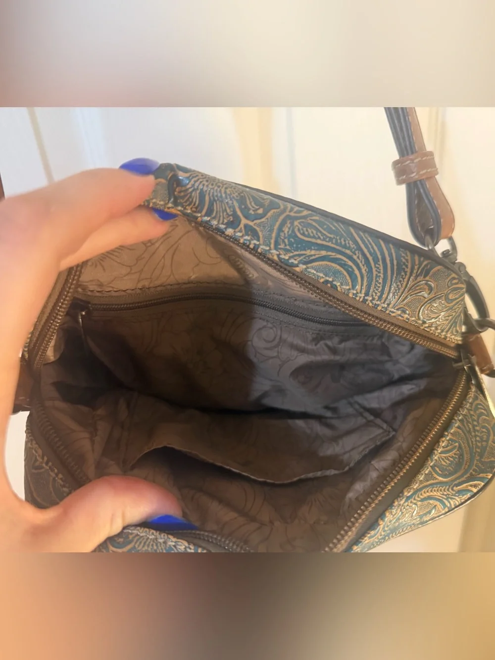 Justin Brown Tooled Leather & Turquoise Crossbody Bag